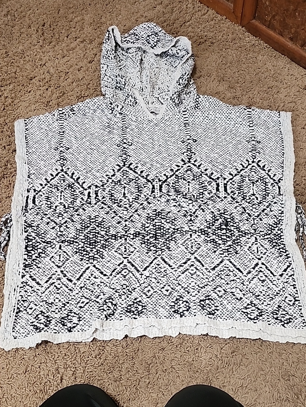 Hollister Black and White Knit Hooded Poncho